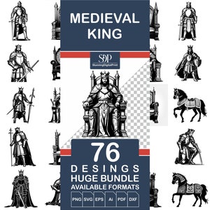 Ensemble de 76 roi médiéval SVG, fichier vectoriel Svg, roi Cricut, roi de vecteur, roi mignon, roi rétro, roi de la Silhouette, roi Svg, usage Commercial