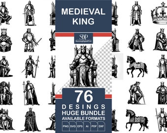 76 Medieval King SVG BUNDLE, Svg Vector File, King Cricut, Vector King, Cute King, Retro King, Silhouette King, King Svg, Commercial Use