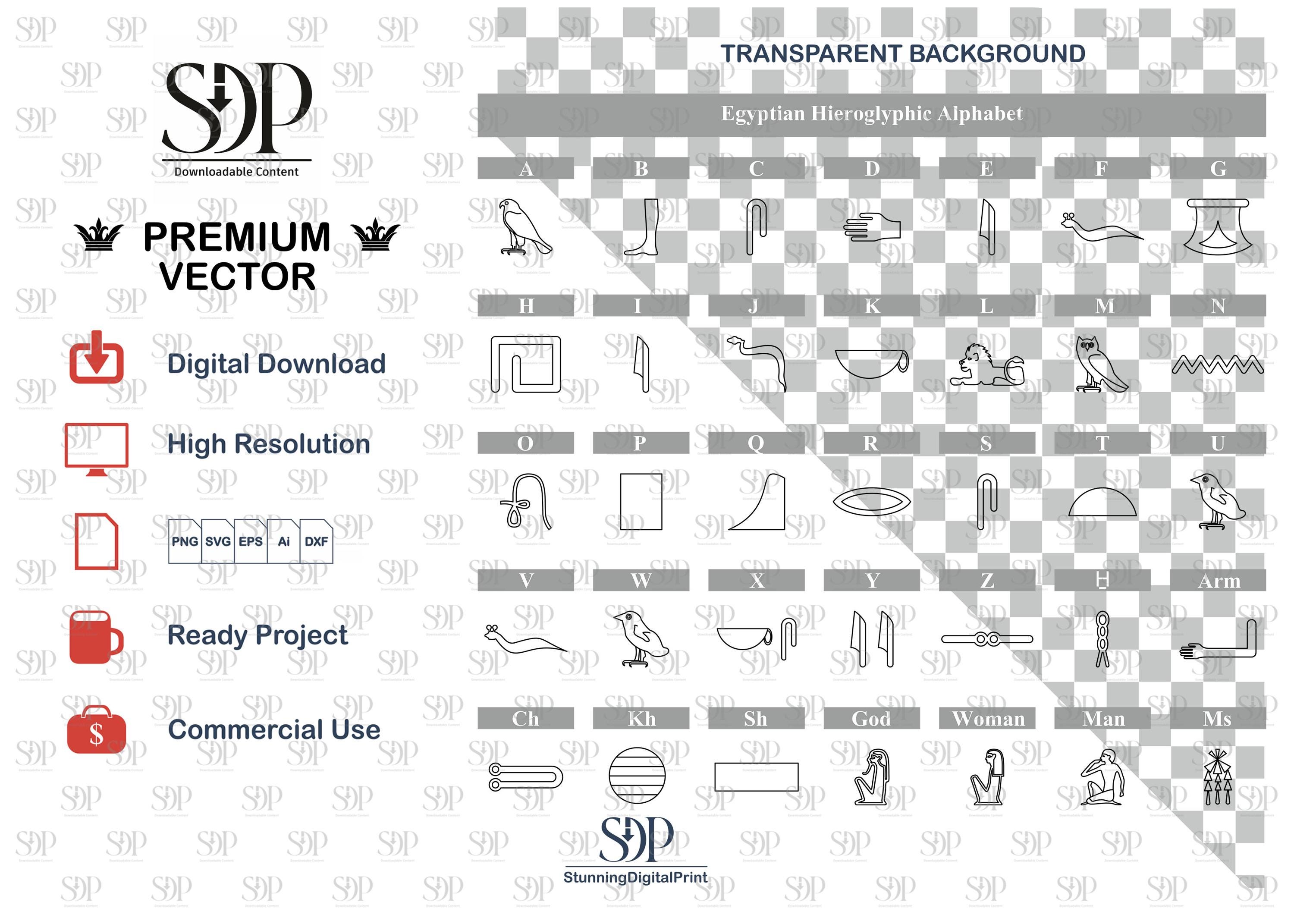 Egyptian Hieroglyphics Alphabet SVG Bundle: Ancient Egypt Symbols ...