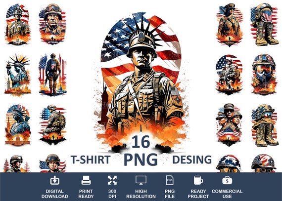 16 US Patriotic Soldier Png, Military Patriotic T-Shirt Png ,Patriotic Png File, US Veteran Soldier Png, Soldier Png BUNDLE, Commercial Use