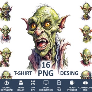 16 ゴブリン PNG バンドル、高品質 PNG、透明 PNG、ゴブリン クリップアート、ゴブリン プリント、ゴブリン 昇華 PNG、シャツ用ゴブリン、商用利用