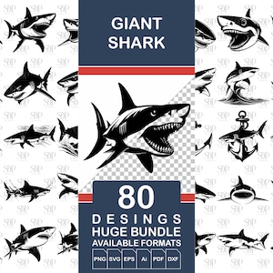 80 Shark SVG , Shark Svg BUNDLE,Shark cut file, Shark Cricut, Shark Vector , Gaint Shark,  Silhouette Shark, Shark Svg File,Commercial Use