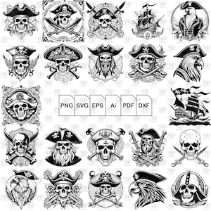 Peut inclure: Un ensemble de 36 illustrations num&eacute;riques en noir et blanc de cr&acirc;nes de pirates, de navires et d'autres images sur le th&egrave;me des pirates. Les illustrations sont dans une vari&eacute;t&eacute; de styles, y compris le dessin anim&eacute;, le r&eacute;aliste et le stylis&eacute;. Les illustrations sont parfaites pour une utilisation dans des projets num&eacute;riques, tels que des sites Web, les m&eacute;dias sociaux et des supports imprim&eacute;s.