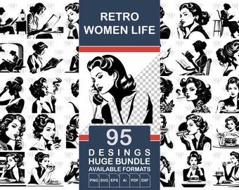 Retro Woman Pop Art SVG Bundle: 95 Comic Style Designs (Digital File)