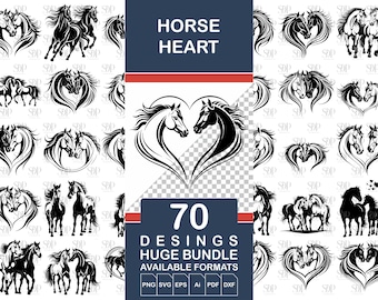 70 Horse Heart Svg, Horse Heart SVG BUNDLE,Horse Cut Files,Horse Silhouette,Horse Clipart,Horse Vector,Horse Silhouette,Horse With Heart Svg