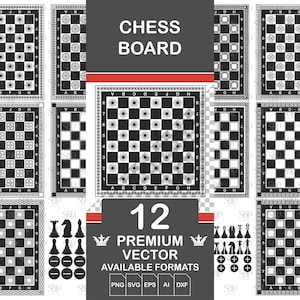 Schachbrett svg, Schach-Svg-Bundle, Schach Png, Schachset Laser schneiden, Datei, Laserschnitt-Schachset, Laser geschnittenes Schachbrett, graviertes Schachbrett