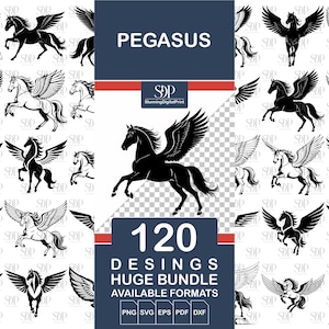 Lot de 120 Pegasus SVG, fichier vectoriel, Pegasus Svg, Clipart Pegasus, Silhouette Pegasus, tshirt Pegasus, Pegasus Png, Pegasus Cricut, usage commercial