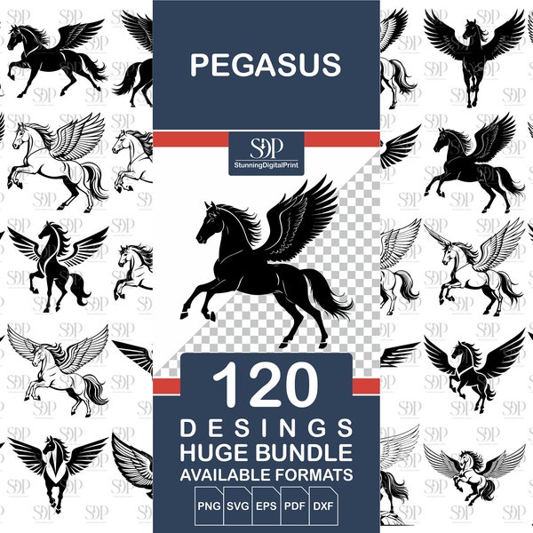 120 Pegasus SVG BUNDLE, Vector File,Pegasus Svg,Pegasus Clipart,Pegasus Silhouette,Pegasus tshirt,Pegasus Png,Pegasus Cricut,Commercial Use