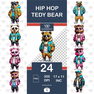 24 Hip Hop Teddy Bear, Png Bundle,Teddy Bear High Quality Png,Teddy Bear Transparent Png,Colorful png, Teddy Bear Sublimation,Commercial Use