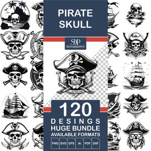 Lot de 120 fichiers SVG tête de mort pirate, pirates, Svg de pirate, pirater des fichiers de coupe, Silhouette de pirate, des cliparts pirate, Svg de carte de pirate, Svg de crâne de pirate, Svg d'os croisés
