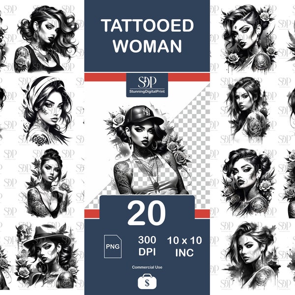 20 Tattooed Woman Png Bundle,Summer Vibes Clipart Png, Tattoo Girl,Transparent Png,Tattoo Woman Clipart Png, Summer Beach Png,Commercial Use