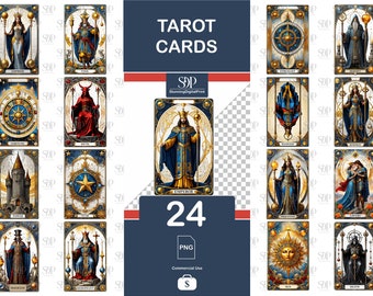 24 Tarot Card PNG Bundle: High-Resolution Clipart (Commercial Use)