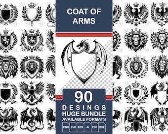 90 Family Crest SVG BUNDLE,Coat of Arms Svg,Heraldic Cricut, Family Crest Svg,Heraldic Silhouette ,Heraldic Badges,Shield Svg,Commercial Use