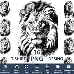 16 ライオン PNG バンドル、高品質 PNG、透明 PNG、ライオン クリップアート、ライオン プリント、シャツ用ライオン PNG、ライオン昇華、ライオン ヘッド、商用利用