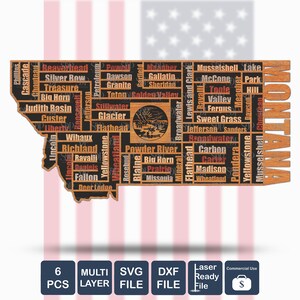 Montana kaarten SVG, Montana vectorbestand, multi gelaagde Montana, Montana gesneden bestand, Montana DXF-bestand, Montana laserbestand, Montana overzicht SVG