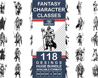 118 Fantasy Character Classes SVG Bundle, RPG Game Silhouette (Digital Download)