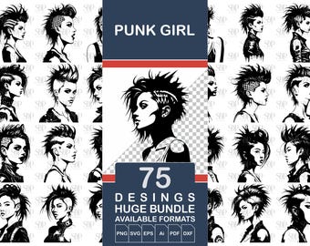 Punk Girl SVG, Punk Girl Svg Bundle, Punk Girl Silhouette, Gothic Girl svg, Steampunk Girl SVG, Punk Rock, Punk Girl Png, Punk Women Svg
