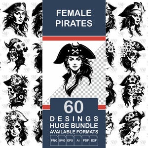 Chica pirata SVG, paquete de Svg pirata, Svg pirata femenino, Svg mujer pirata, Svg pirata, archivos de corte pirata, silueta pirata, clipart pirata