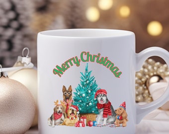 Merry Christmas Coffee Mug Puppy Dog Christmas Coffee Mug 11oz Ceramic Mug Puppies Dogs Christmas Dogs