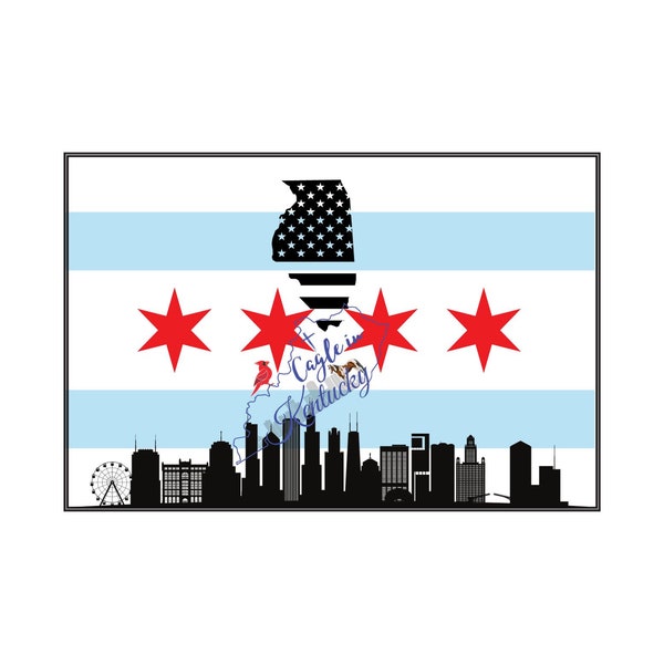 Chicago PNG File Chicago Illinois Skyline Chicago Flag Digital Download Lake Michigan Bears Bulls Windy City Instant Download Chicago Flag