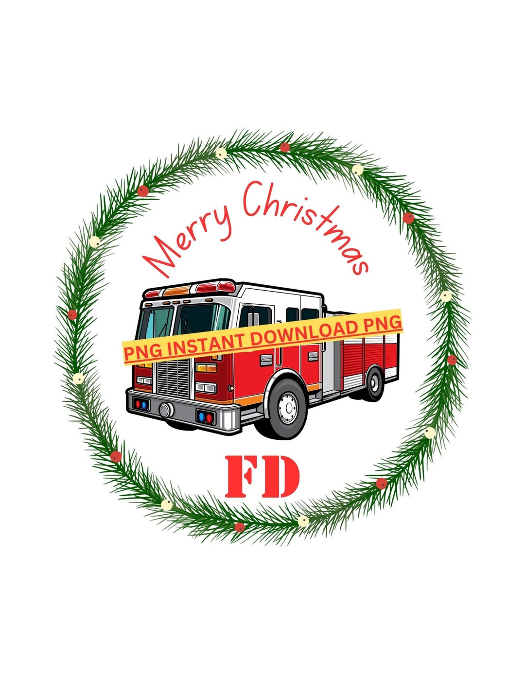 Fire Engine Christmas Ornament Design for Ink Sublimation Fire Truck