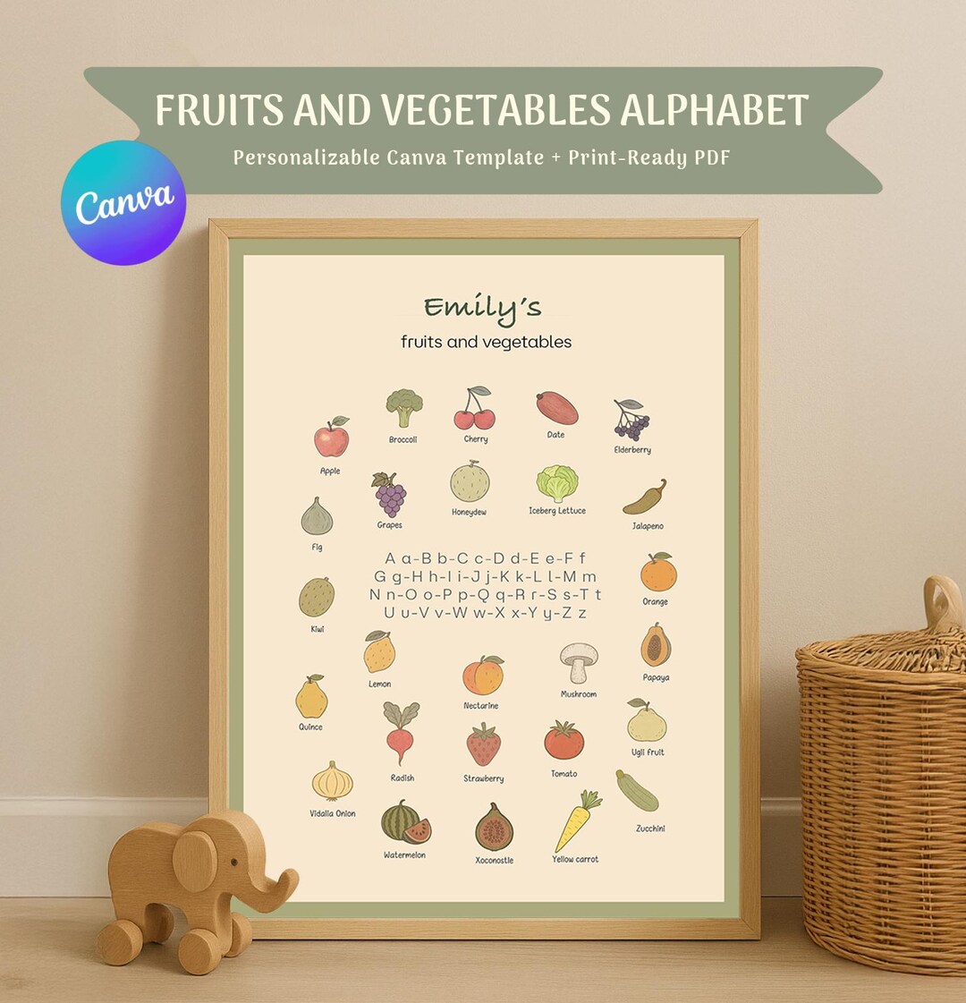 Alphabet Fruits & Vegetables Poster: Educational Nursery Decor (digital ...