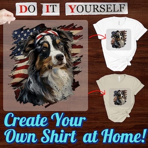 Patriotic Dog & American Flag Cute DTF Transfer for July 4th Apparel, Ready To Press Dog Lover Shirt for Independence Day