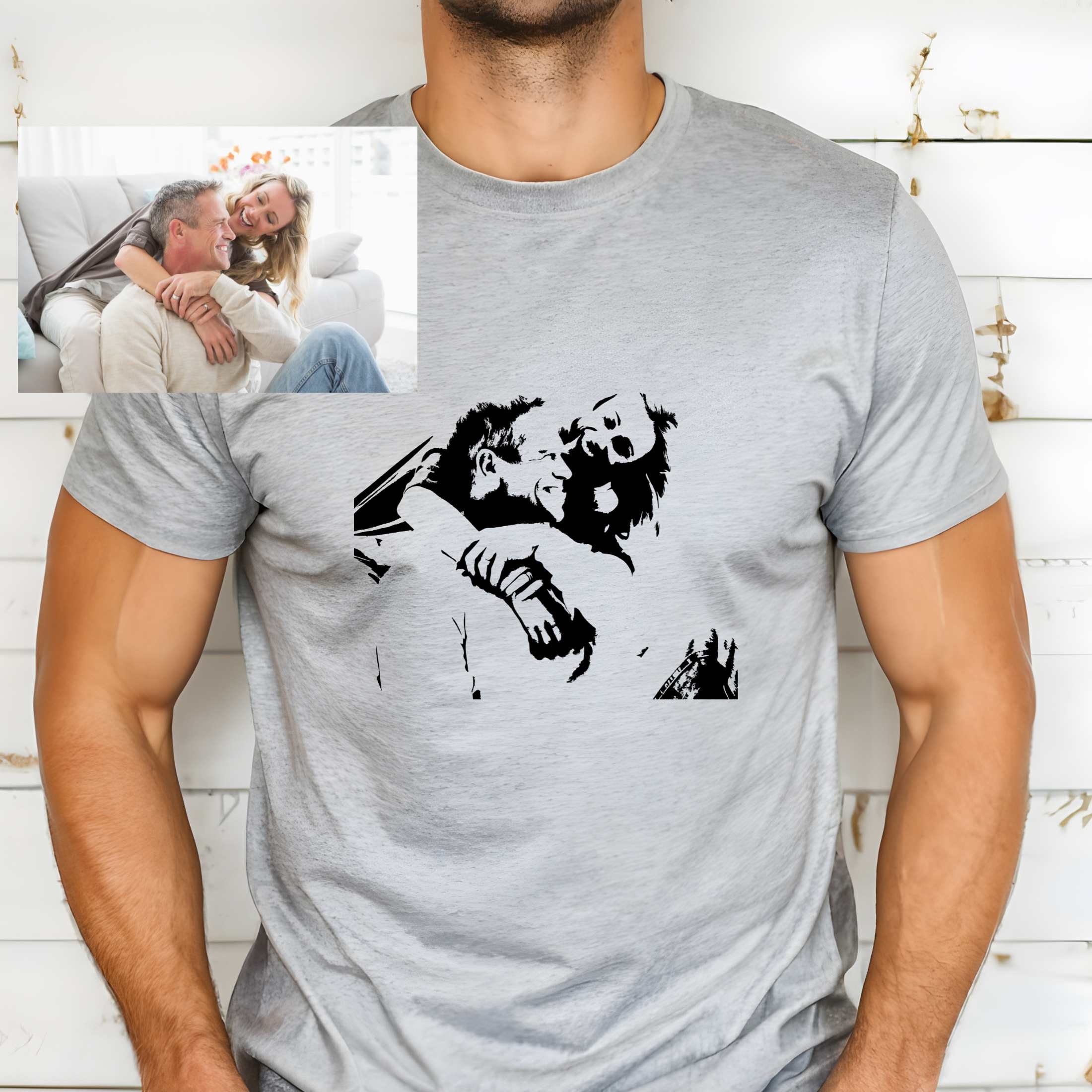 Personalized Portrait T-Shirt Gift for Her, Custom Photo Crewneck Shirt, Unique Gift Idea for Girlfriend