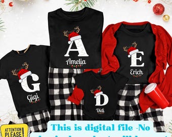 Paquete de SVG navideños con letras A-Z, diseño de camisetas navideñas, sublimación PNG, ideas para personalizar regalos navideños, apellidos