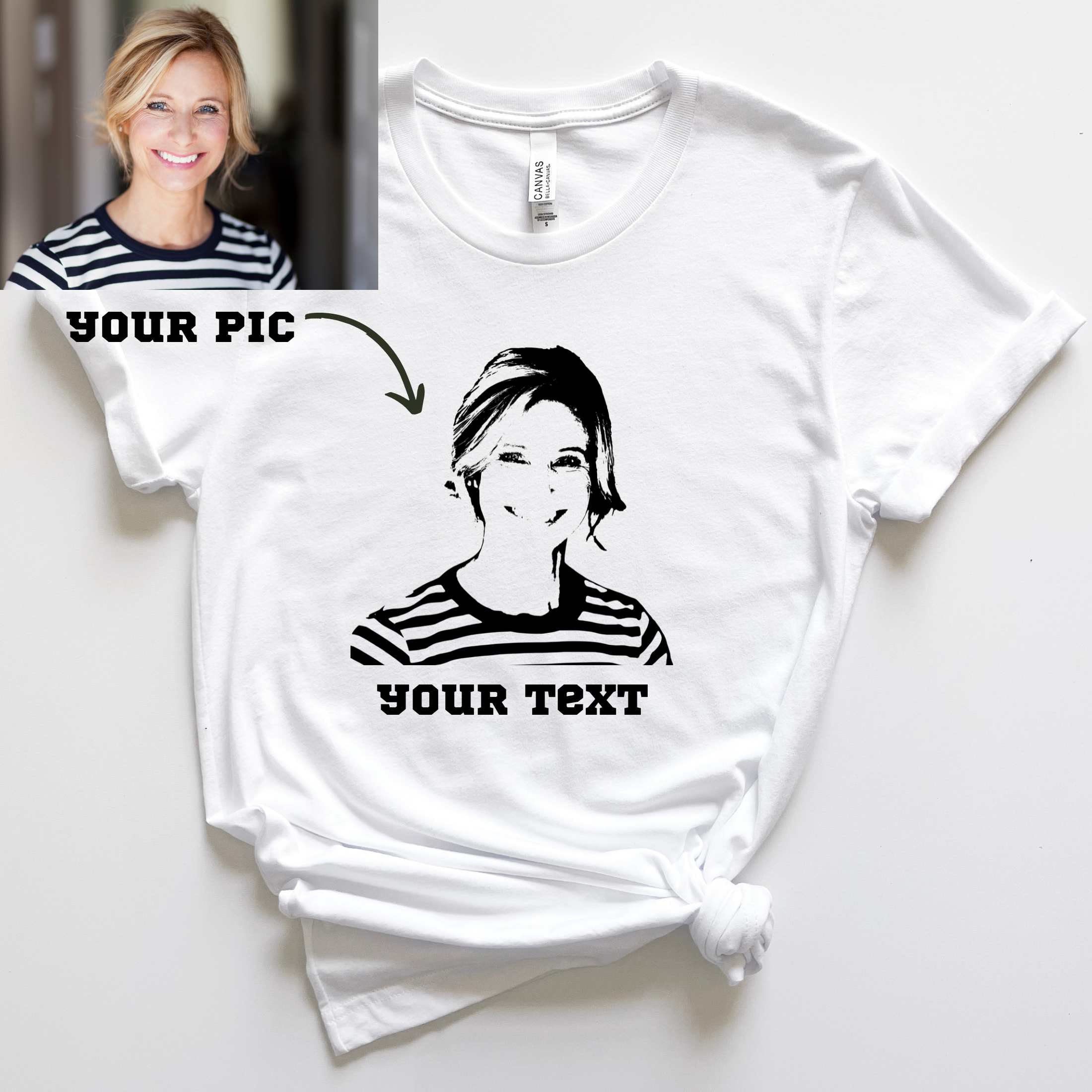 Personalized Portrait T-Shirt Gift for Her, Custom Photo Crewneck Shirt, Unique Gift Idea for Girlfriend