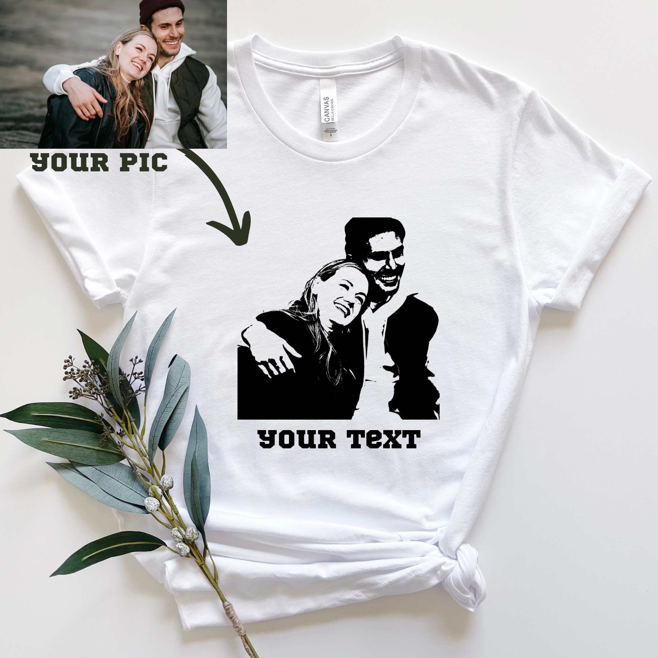 Personalized Portrait T-Shirt Gift for Her, Custom Photo Crewneck Shirt, Unique Gift Idea for Girlfriend