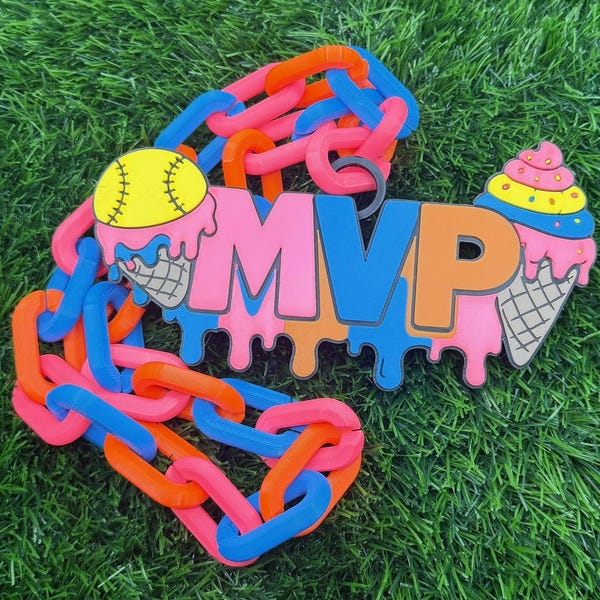 Custom 3D Printed Sports Chain - Oversized MVP Logo Necklace