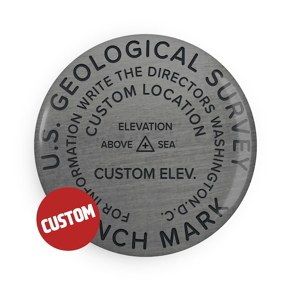 Custom Benchmark Button Magnet /  Personalized Survey Marker Fridge Magnet / Customizable National Park Mountain Climber Gift