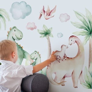 Dino Wall Decals: Prehistory Dinosaur Stickers, Jungle Leaves Decor