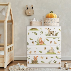 Forest Animals Decals for IKEA Malm Dresser - Fox, Personalized Stickers for IKEA Malm Dresser 4 Decor with Fox, Squirrel, Acorn, Leaves