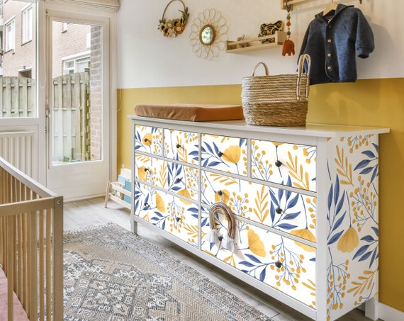 Boho Floral Decals for Ikea Hemnes Dresser: 8/10 Drawer Set
