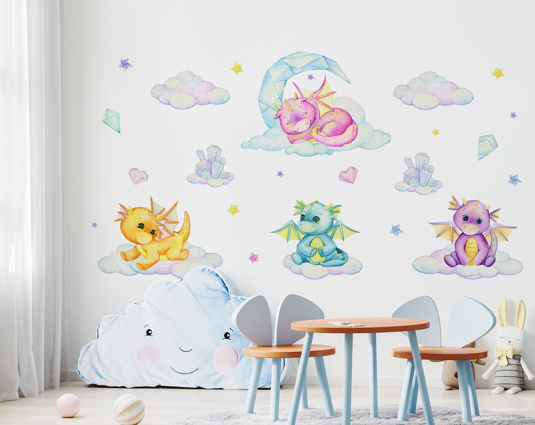 Baby Dragons Nursery Wall Decal , Kids Fairy Tale Stickers , Dragon ...