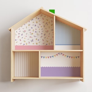 Bezauberndes IKEA FLISAT Puppenhaus Tapeten- & Dach-Aufkleber-Set - Verwandeln Sie Ihr Miniaturhaus mit skurrilen Designs (Puppenhaus nicht enthalten)
