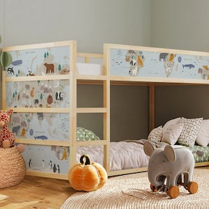 Weltkarte Aufkleber für Kura Bed Skin - Anpassbares Zimmer Dekor für Kinder, anpassbare Kura Bed Map Aufkleber, Bett-Möbel Aufkleber