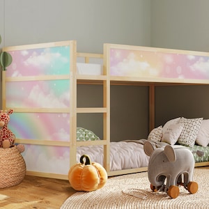 Rainbow Watercolor Kura Bed Decals - Unisex Ikea Kura Bed Stickers, Ikea Kura Bed Stickers, Colorful Ikea Kura Decals