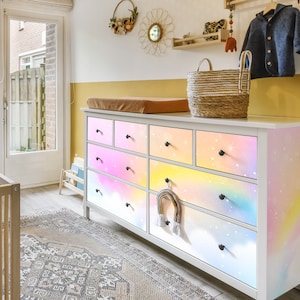 Rainbow Watercolor Decals Stickers for Ikea Hemnes Dresser - Decorate IKEA Hemnes Dresser in Style, Furniture Film Sticker Children&#39;s Room