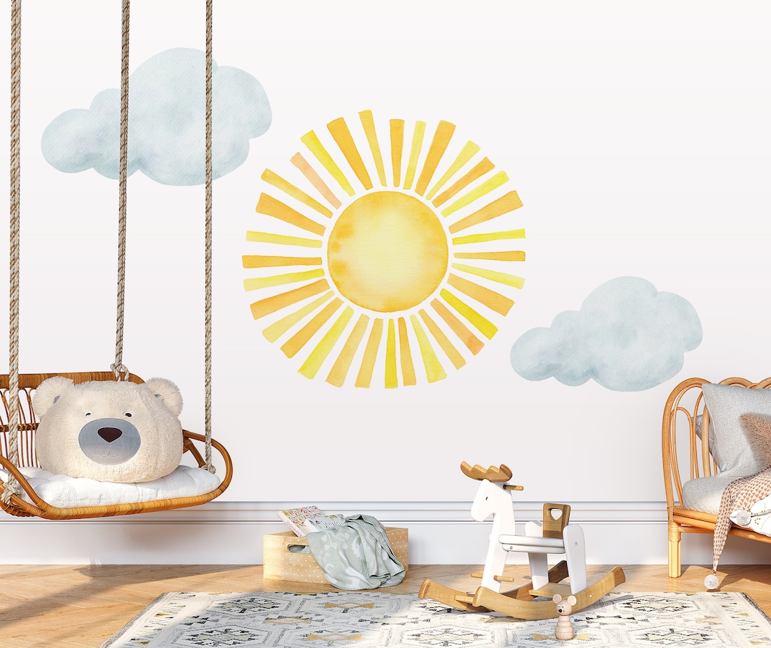 Large Sun Wall Decal, Nursery Watercolor Sun Wall Decals, Sun Wall