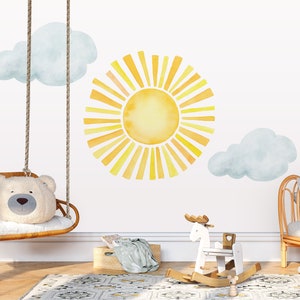 Grande adesivo da parete a forma di sole, adesivi da parete a forma di sole acquerellato per cameretta dei bambini, adesivo da parete a forma di sole per bambini, adesivo da parete a forma di sole