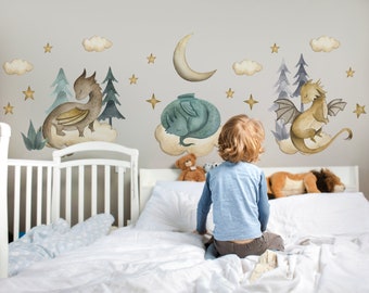 Enchantez la chambre de votre bébé avec d'adorables autocollants de dragon pour chambre d'enfant – Parfaits pour une décoration murale mignonne et magique de chambre de bébé, autocollants mignons de dragon.