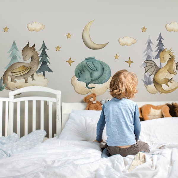 Enchant Your Baby's Room with Adorable Dragon Nursery Decals - Perfect for a Cute and Magical Baby Room Wall Decor, Cute Dragon Stickers