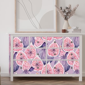 Colorful Fig Fruit Dresser Stickers for IKEA Hemnes – Vibrant Watercolor Peel and Stick Vinyl Decals, Fruity Furniture Wrap, Kitchen Decor