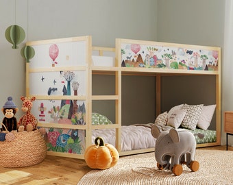 IKEA Kura Bed decals Girls, Whimsical Sticker Pack for IKEA KURA Bed - Colorful Decals for Kids' Room Decor, Wallpaper Kura Bed