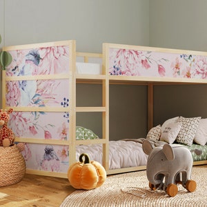 Floral Rainbow Pastel Kura Bed Decals - Colorful Unisex Ikea Kura Bed Stickers, Ikea Kura Bed Stickers, Pastel Kura Bed Decals