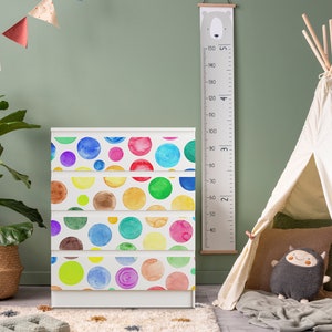 Watercolour Polka Dots Decals for IKEA Malm 3 Dressers, Stickers for IKEA Malm Dresser 4, Rainbow Decor, Confetti IKEA Chest Dresser Decals