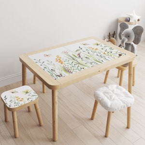 Pastel Floral Decal for Ikea Flisat Table: Peel and Stick Vinyl Sticker